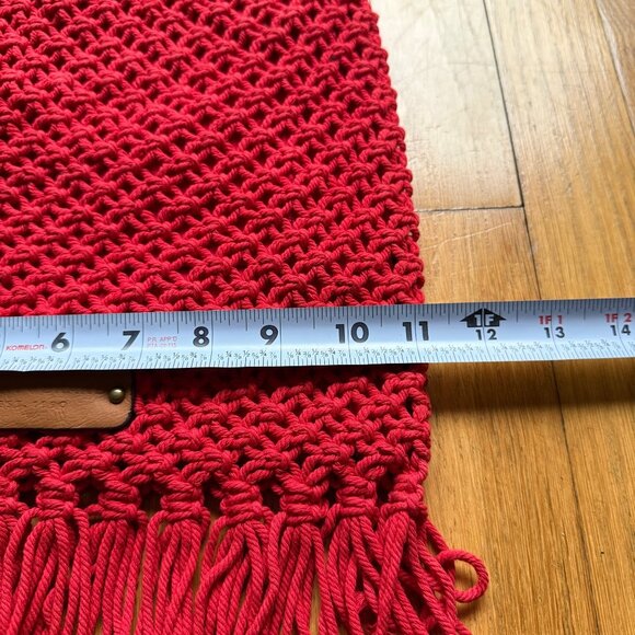 Lucky Brand NEW Hibiscus Red Tessa Macrame Fringe Leather Strap Crossbody Bag - Picture 11 of 16